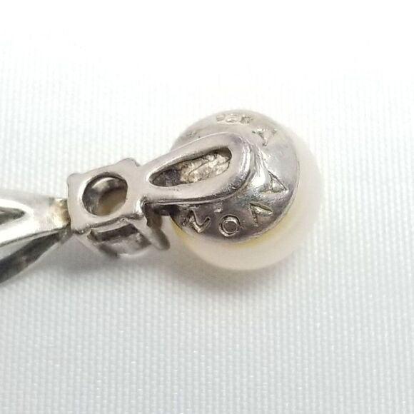 Vintage Avon Sterling Silver Faux Pearl Pendant, Rhinestone, Small, Signed - Picture 5 of 9